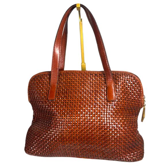 Sharif Handbags - Americana by Sharif Vintage Brown Leather Woven Satchel Purse Handbag